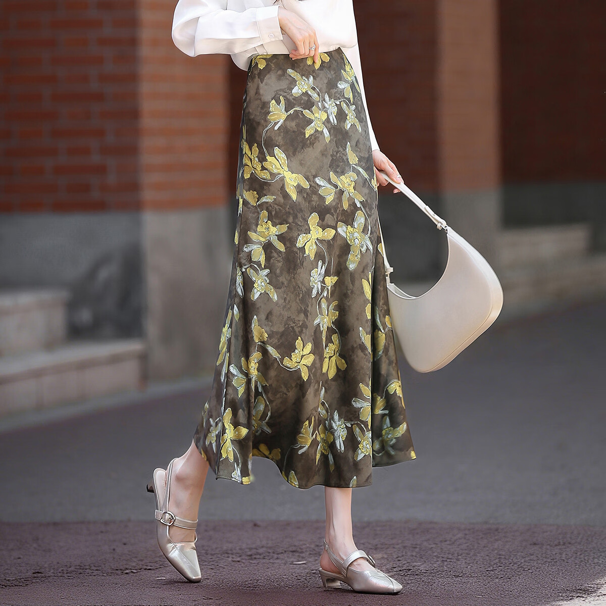 Demana [Radiant Beauty] Spring Socialite Private Wear Color-Block Printed Slim Fit Long Mermaid Skirt for Petite Women