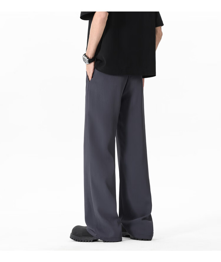 Dingfengbaoluo Men's Summer Loose Lightweight Straight-Leg High-End Feel Slight Flare Casual Suit Pants DBY68 Black XL 18