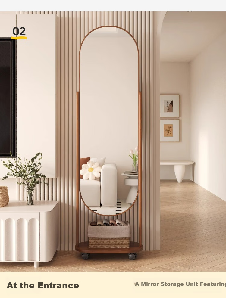 Millennium Mansion Pegboard Rotating Full-Length Mobile Floor Mirror with Integrated Clothes Rack 170*40 Walnut 12