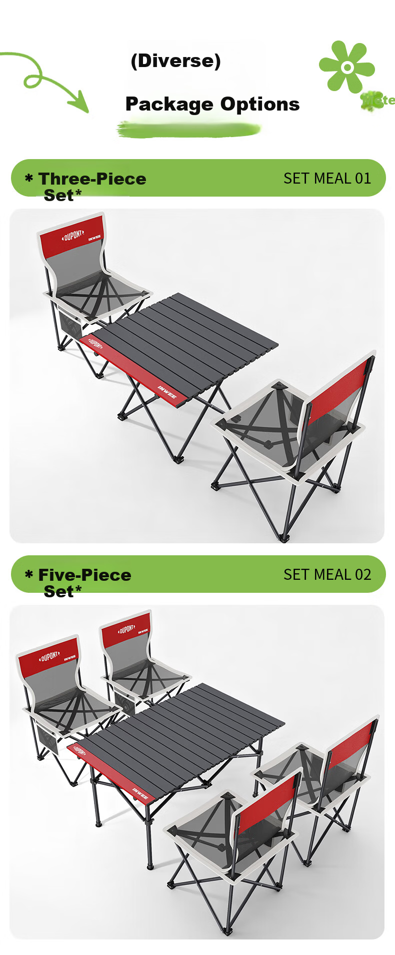 DU PONT Camping Gear Full Set Outdoor Folding Table and Chairs Picnic Balcony Leisure Portable Egg Roll Table Travel Three-Piece Set 13