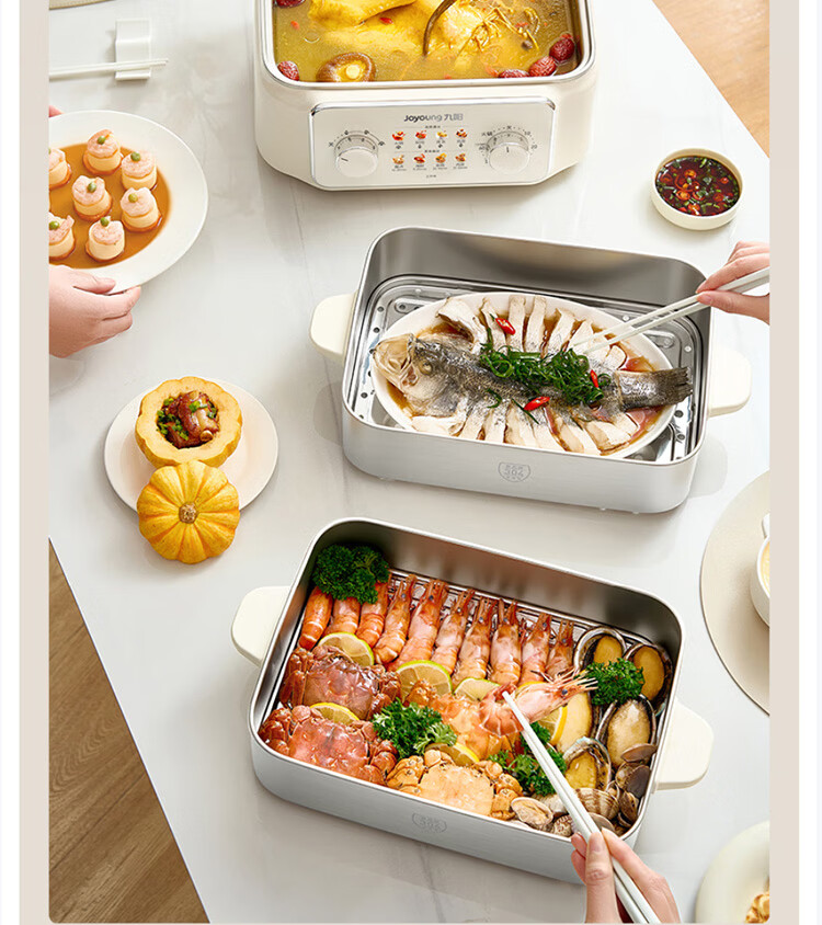 Joyoung 18.5L Large Capacity Electric Steamer, 0 Coating 304 Stainless Steel Electric Hot Pot, 1600W High Power Rapid Steam Multifunctional Electric Cooker DZ180HG-GZ928 9