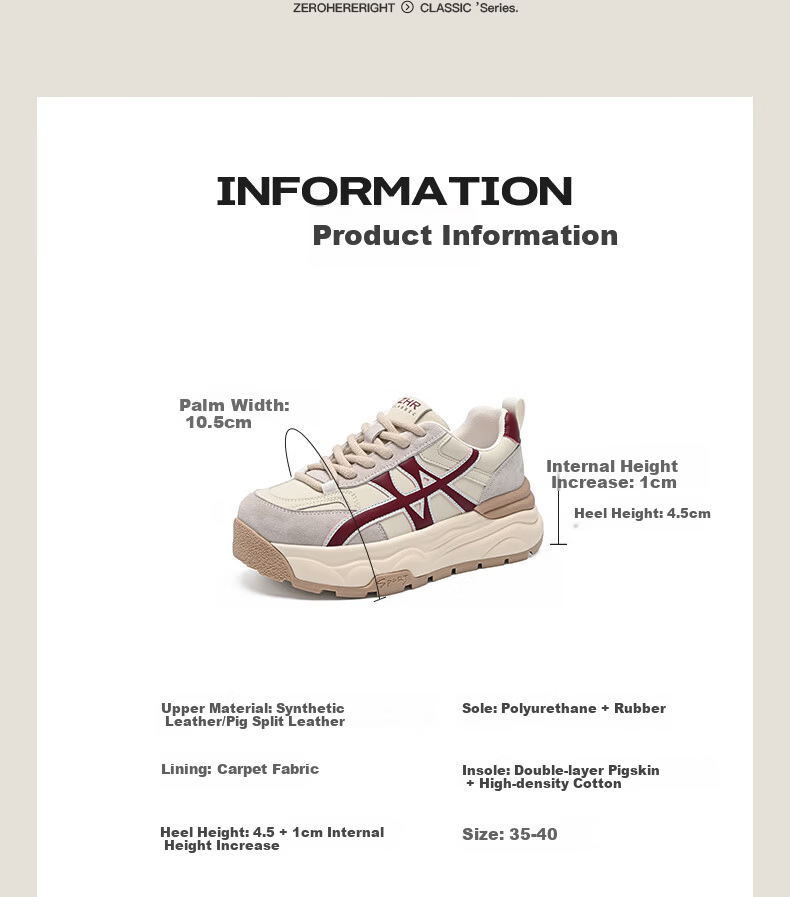 ZHR Women's Thick-Soled Dad Sneakers 2026 Spring New Retro Casual Running Shoes R126L Brown Size 37 5