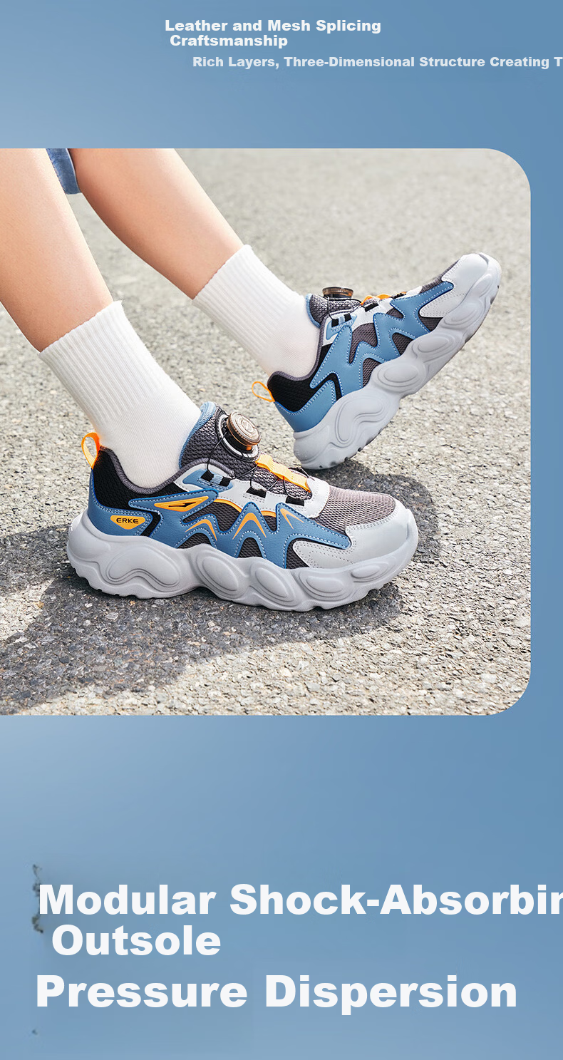 ERKE Kids Unisex Sports Shoes Breathable Mesh Casual Shoes Microcrystal White/True Black Size 33 23