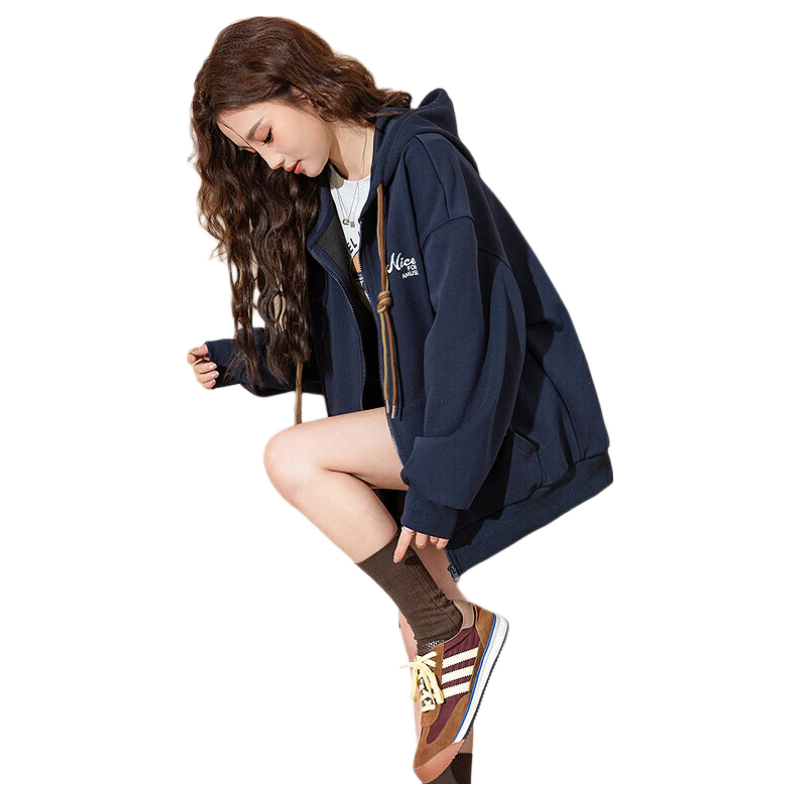 TonLion 2024 Women's Hooded Letter Print Chest Zip-up Jacket