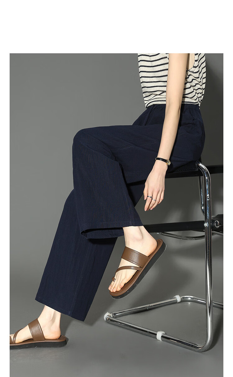 Demana Linen Lyocell Blend Spring Cropped Elastic Waist Straight Loose Casual Pants for Women High-End Feel 5