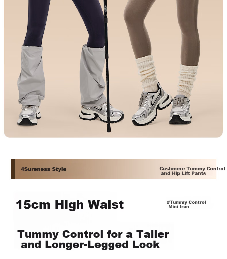 GRACEWELL High-Waist Autumn Winter Women's Cashmere Thermal Shaping Seamless Heat Retention Tummy Control Hip Lift Slim Fit Leggings Coffee XL 10