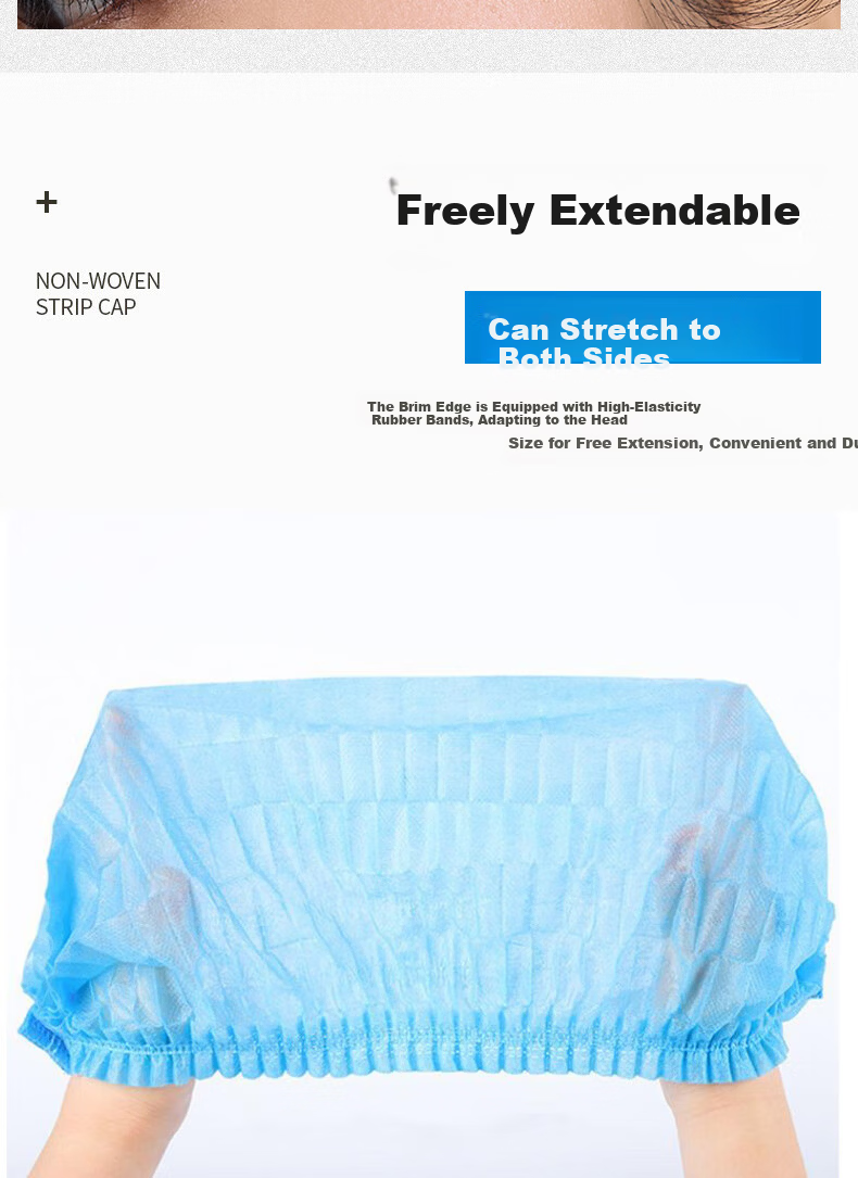 Huadun Disposable Head Cover Cap Mesh Cap Non-woven Dust-free Cap Catering Kitchen Dustproof Isolation Cap Blue 100pcs 6