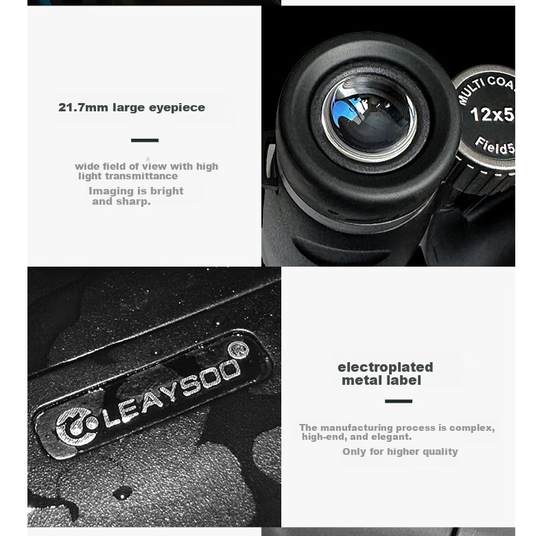 Leilong Cool Shadow 12X50 High-Power HD Large Eyepiece Nitrogen-Filled Waterproof Low-Light Night Vision Professional Binoculars with Phone Mount 25