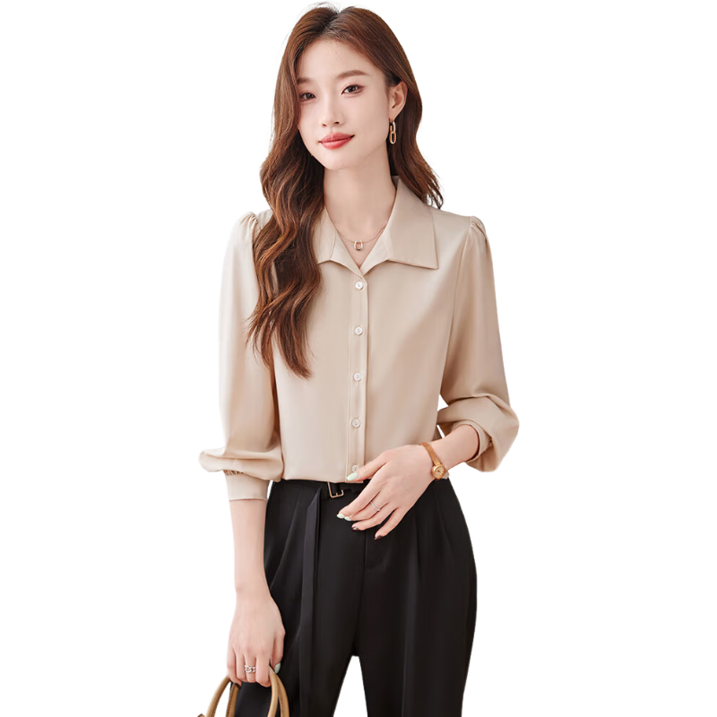Jeanswest Women's Shirt, Summer Casual Commute French Chic Long-Sleeve Blouse, Office Wear Top, Apricot Color, 2XL