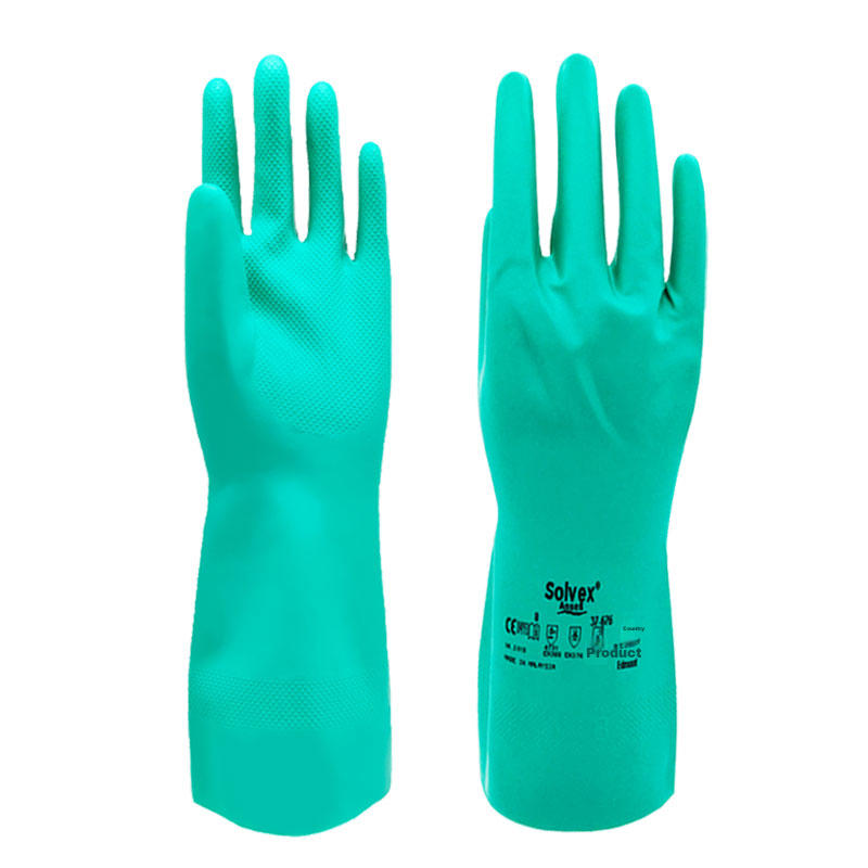 Ansell Acid and Alkali Resistant Solvent Chemical Protective Gloves Oil-Resistant Industrial Labor Safety Nitrile Rubber Gloves 37-676 (3 Pairs) Size 8/M