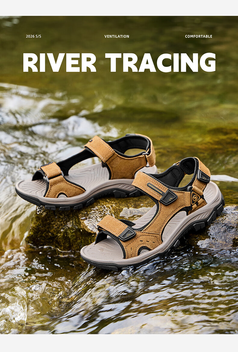 Camel Brand Men's Sandals Magic Tape Beach Casual Shoes P16M307016 Yellow Brown Size 42 Father's Day Gift 10