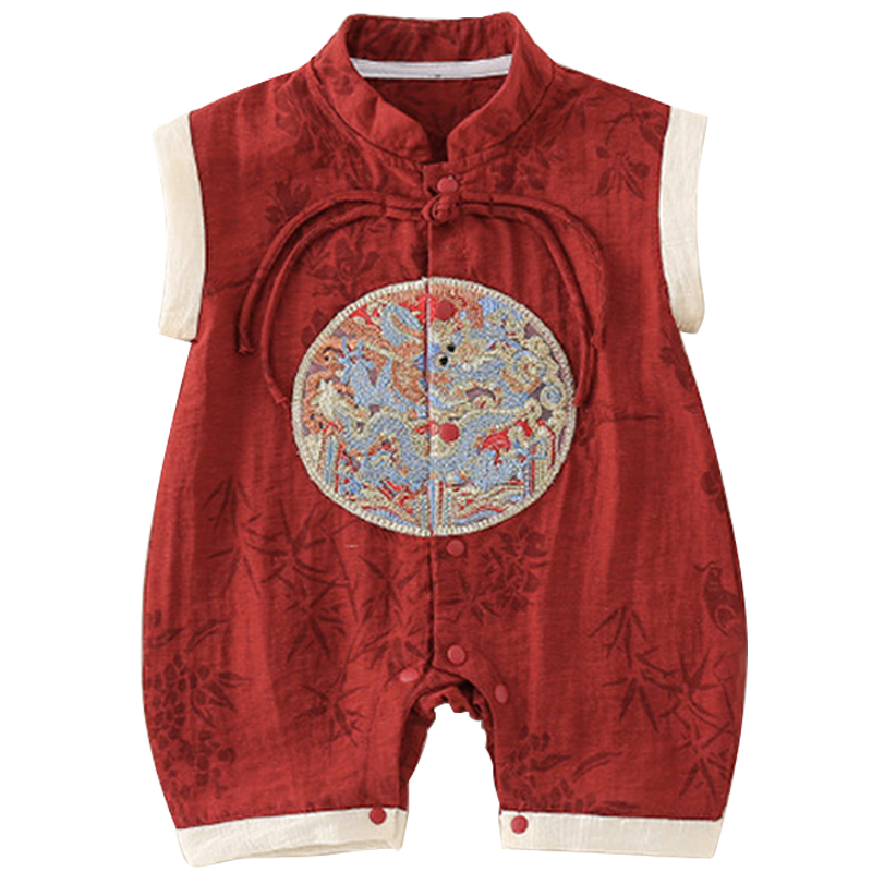 Aibao Baby Summer Romper Newborn 100 Days Birthday Traditional Chinese Style Tang Suit Jumpsuit Size 90 T170