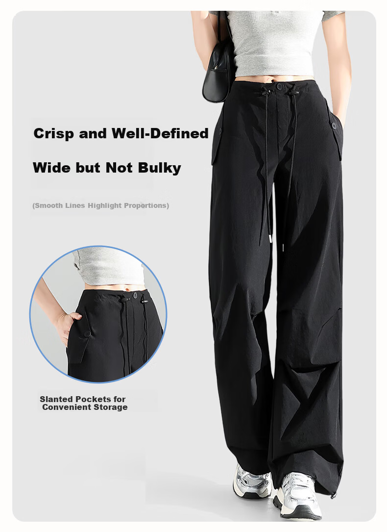 FitonTon Women's Work Pants 2025 Autumn Winter New Drawstring Pleated High Waist Loose Casual Draped Straight-Leg Pants 7