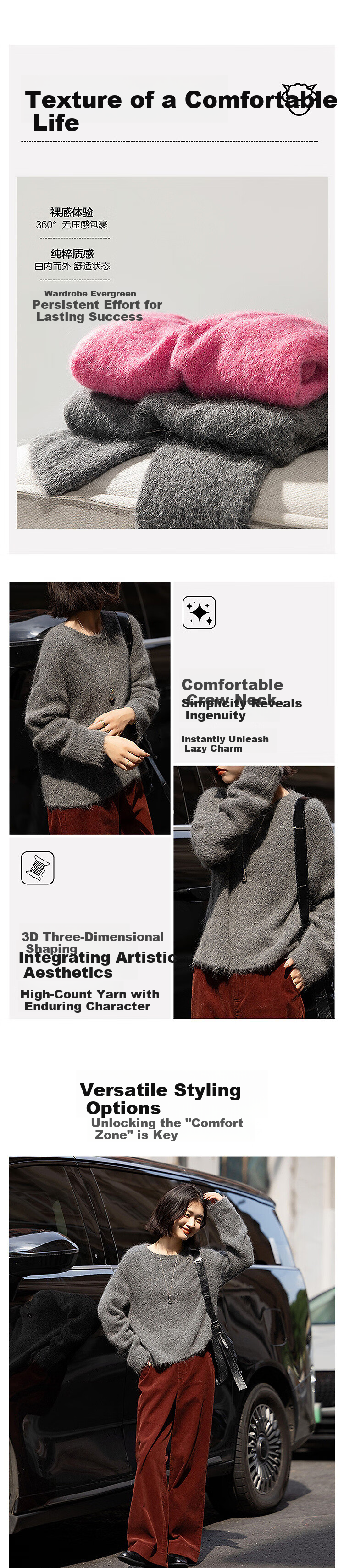Demana Luxury Alpaca Wool Blend Winter Lazy Style Long Hair Crew Neck Soft Elegant Knit Sweater for Women 3