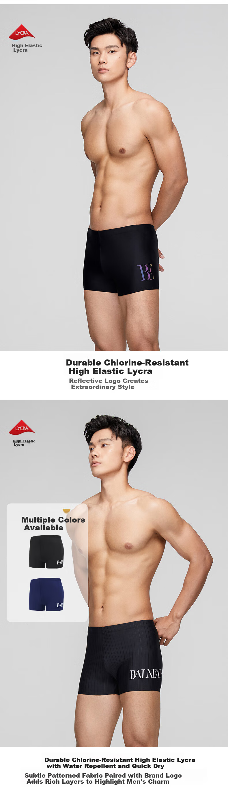 BALNEAIRE Men's Fashion Breathable Quick-Dry Mesh Lined High Elasticity Fitted Boxer Swim Trunks 50265 Cool Black L 3
