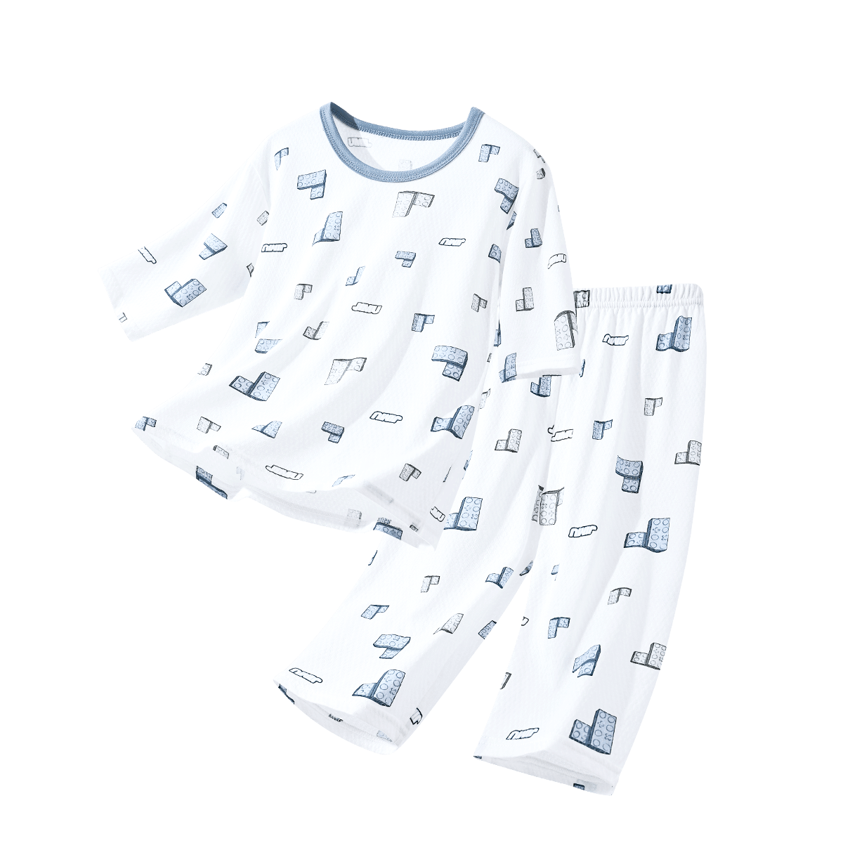 Yiershuang Boys' Summer Mid-Sleeve Cotton Pajama Set for Kids, Teen Boys' Home Air-Conditioned Wear