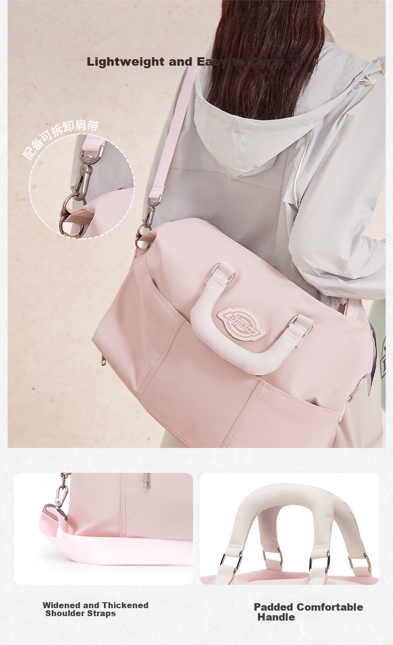 Dickies Large Capacity Crossbody Handheld Travel Bag Lightweight Durable Water-Resistant Sports Gym Bag Pink Purple 7