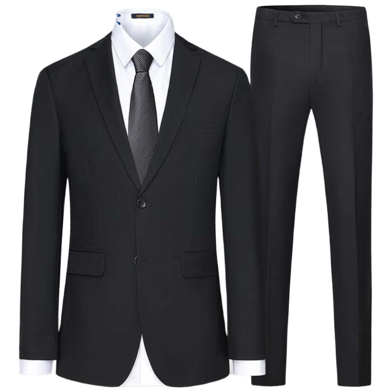 ROMON Men's Slim Fit Business Suit Groom Wedding Tuxedo Black 2XL