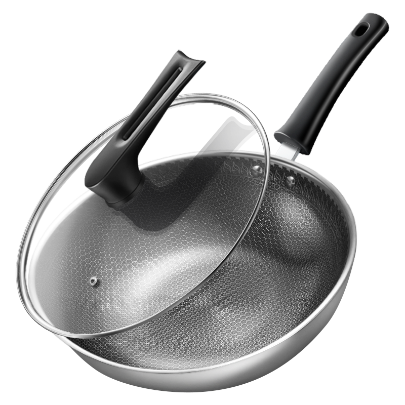 Midea 32cm Non-Stick Stainless Steel Frying Pan with Visible Lid, Flat Bottom, Compatible with Induction Cookers