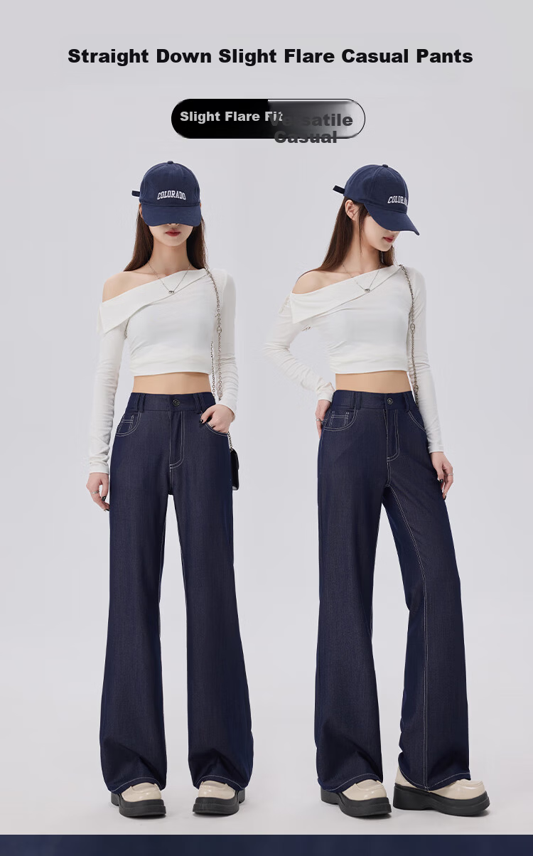 BOPRUIEY Women's Faux Denim Flared Pants Spring Summer Thin High Waist Slimming Draped Denim Blue Flared Trousers 1