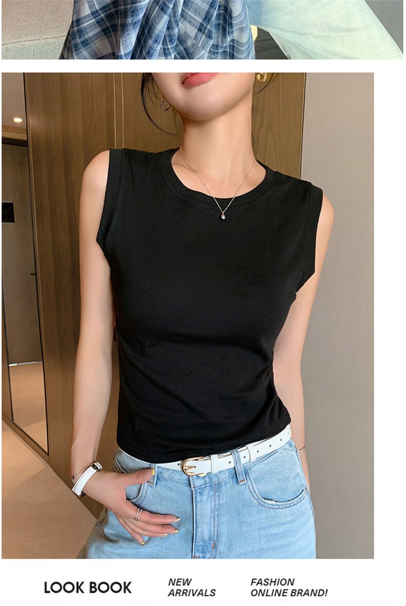 Langsha White Vest Tank Top for Women Spring Summer New Sleeveless Round Neck Camisole with Side Coverage 14