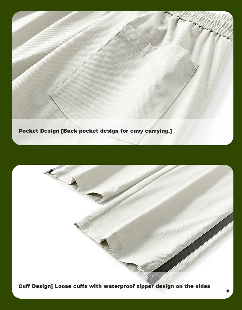 JEEP Men's Spring New Windproof Waterproof American Style Work Pants Skin-friendly Breathable Cycling Pants Cedar Green M 21