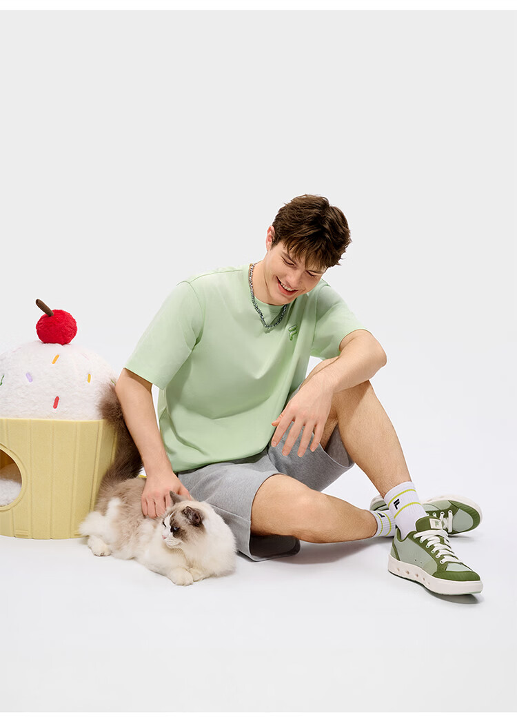 FILA FUSION Trendy Couple's Knitted Short Sleeve Shirt 2026 Summer Loose Fit Cool Cotton T-Shirt 72