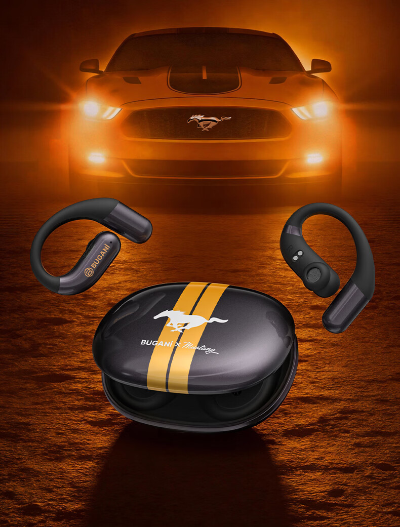 BUGANI Free B16 Ford Mustang Edition Bluetooth Earbuds Open-Ear Wireless AI Simultaneous Translation Sports Running Earphones Yao Ye Black 5