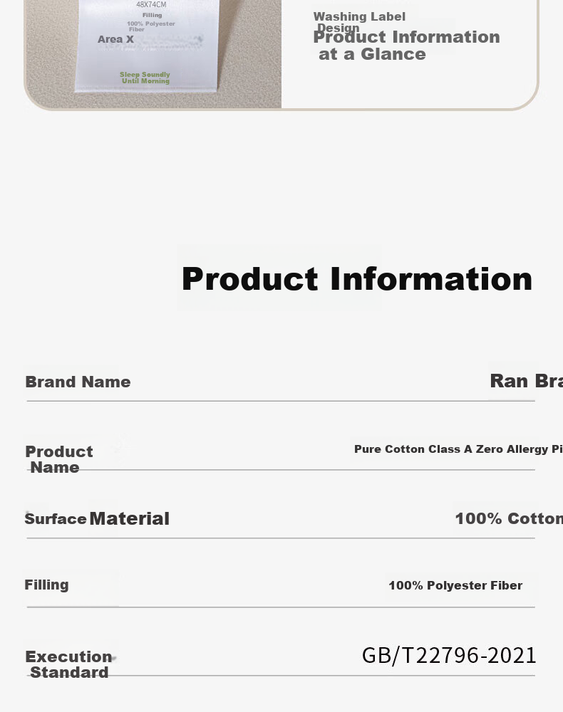 Ranpai Low Pillow A-Class Pure Cotton Soft Cervical Pillow Neck Protection Student Pillow Single 48x74cm 16