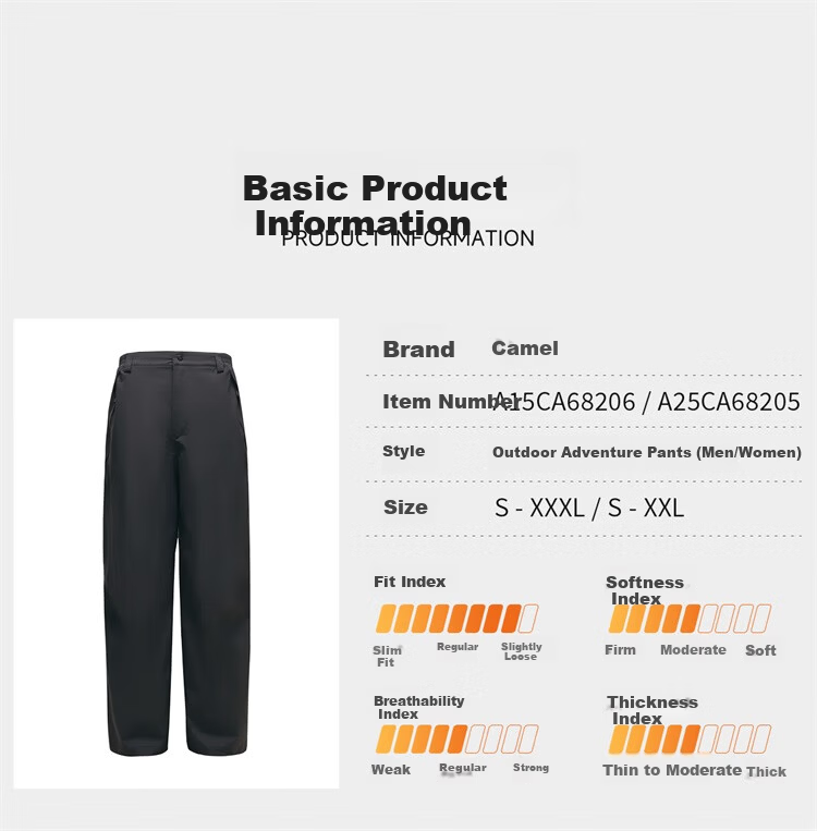 CAMEL Outdoor Softshell Pants for Men and Women, Autumn and Winter Windproof, Waterproof, Breathable, Durable, Tear-Resistant Hiking and Mountaineering Trousers 13