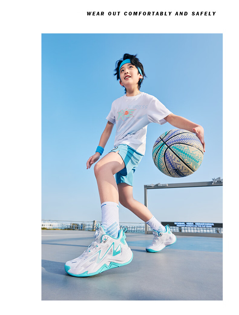 ERKE Kids Boys Sneakers Children's Dial Buckle Mesh Breathable Durable Basketball Shoes Microcrystalline White/Black/Silver Size 38 28