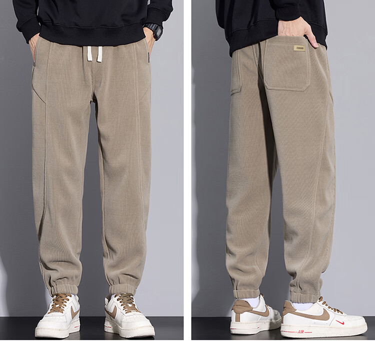 MARK FAIRWHALE Men's Casual Pants Spring Autumn Thick Warm Jogger Sweatpants Khaki M 7