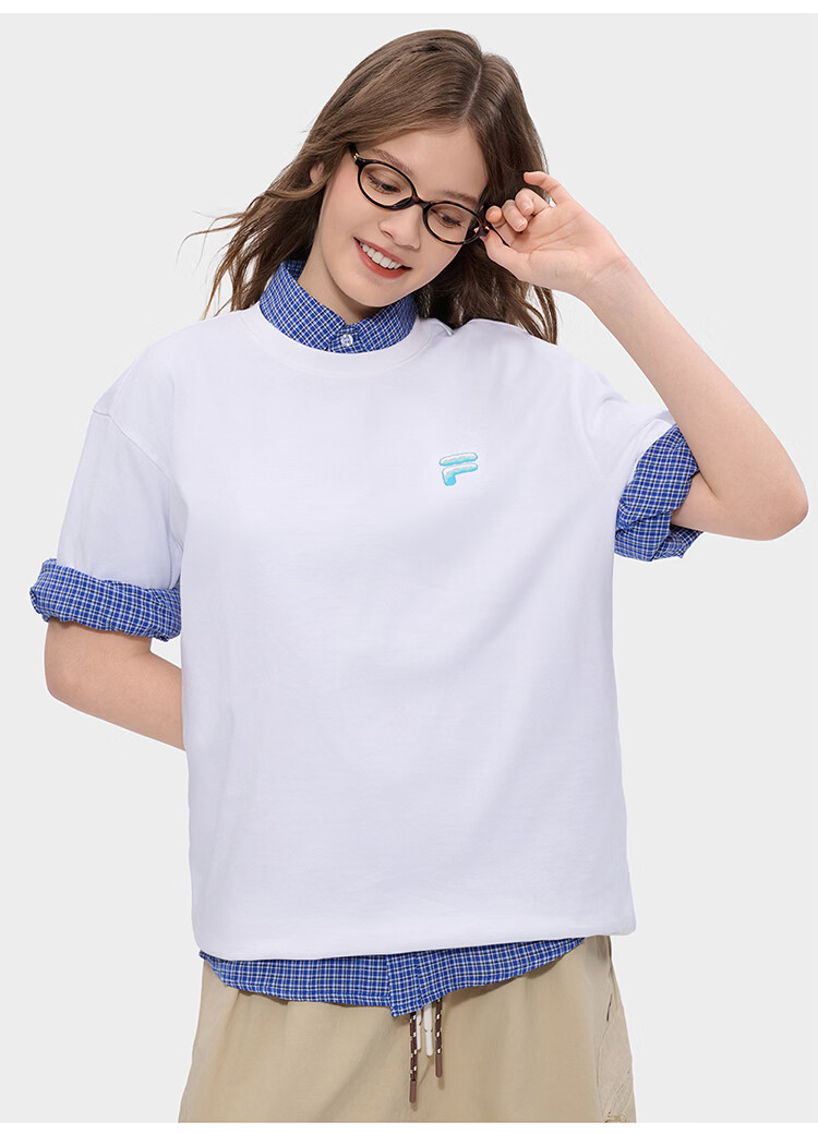 FILA FUSION Trendy Couple's Knitted Short Sleeve Shirt 2026 Summer Loose Fit Cool Cotton T-Shirt 75