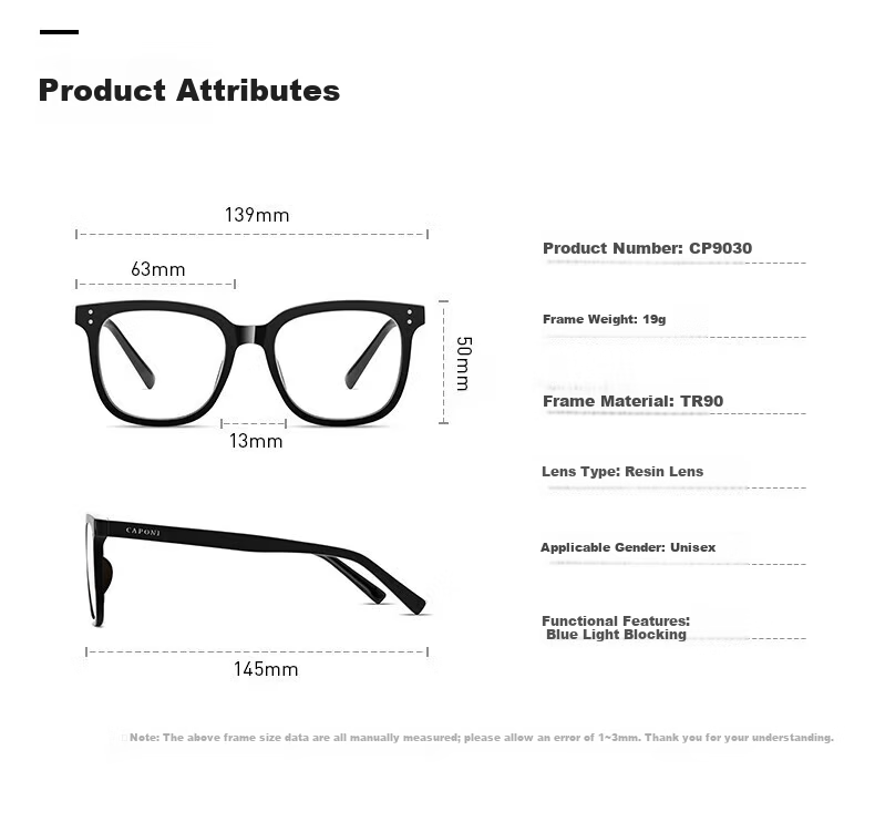 CAPONI Smart Color-Changing Blue Light Blocking Anti-Radiation Glasses Unisex GM Black Frame Anti-Blue Light Non-Prescription Large Face Trendy Eyewear 4