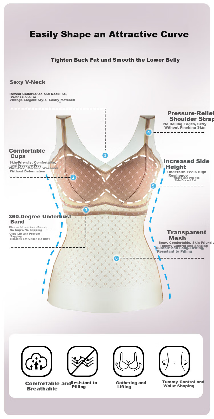 GRACEWELL Women's Slimming Breathable Thin Shapewear Vest with Built-in Bra Pads Embroidered Waist Trainer Body Shaper Top 3