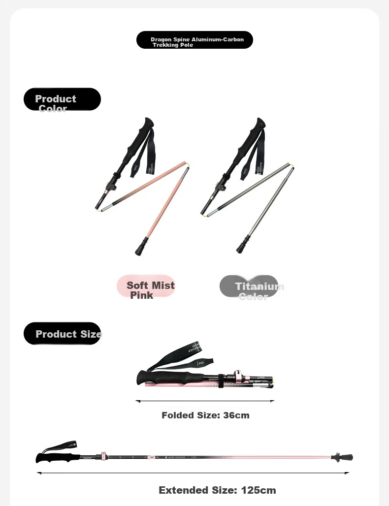 MOBIGARDEN Trekking Pole Outdoor Hiking Carbon Fiber Telescopic Walking Stick NX25667014 Titanium Color 11