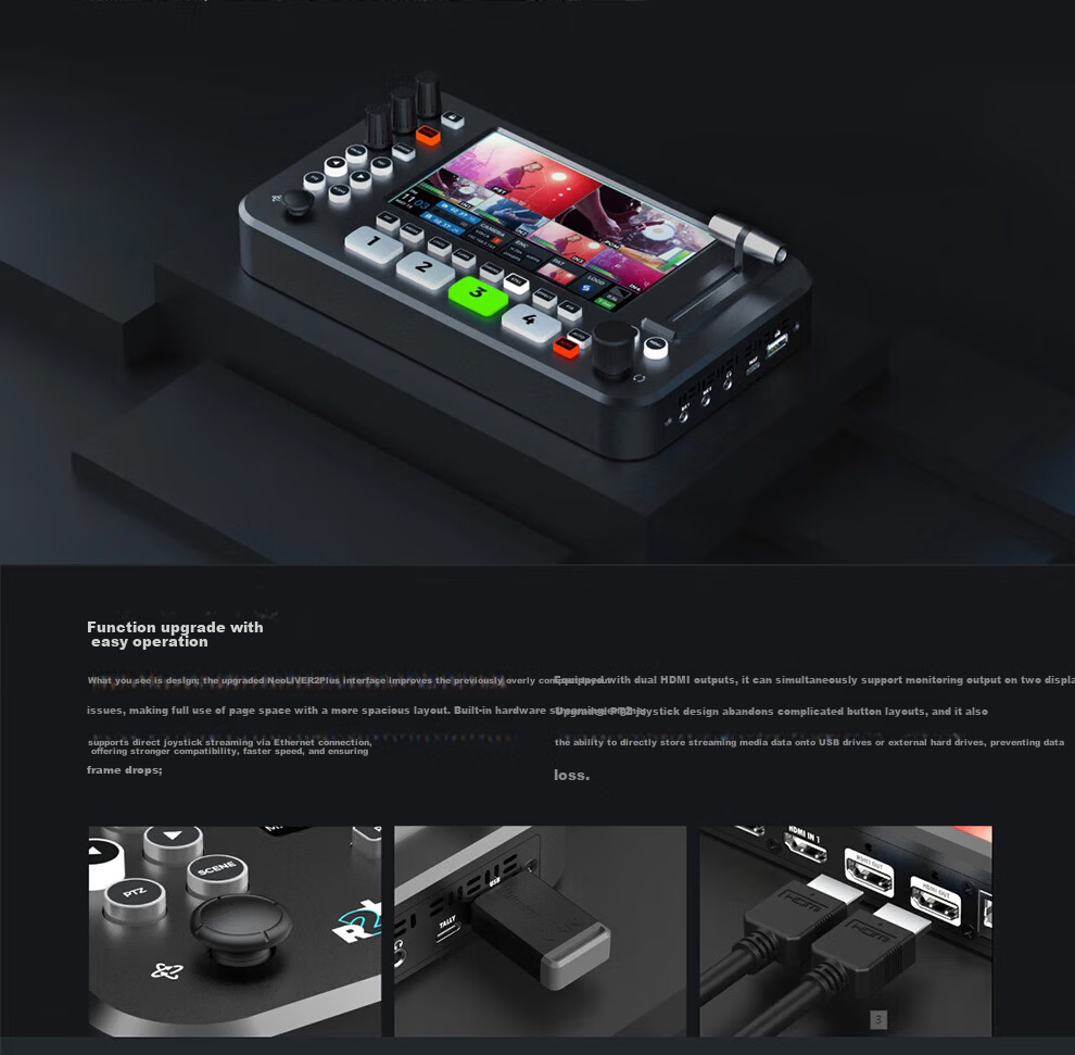 JiaShiYing R2PLUS Live Streaming All-in-One Director Console Broadcast-Grade Switcher 4-Channel Visual Screen Multi-Camera HDMI HD Computer Live Streaming USB 3.0 Streaming Device 2