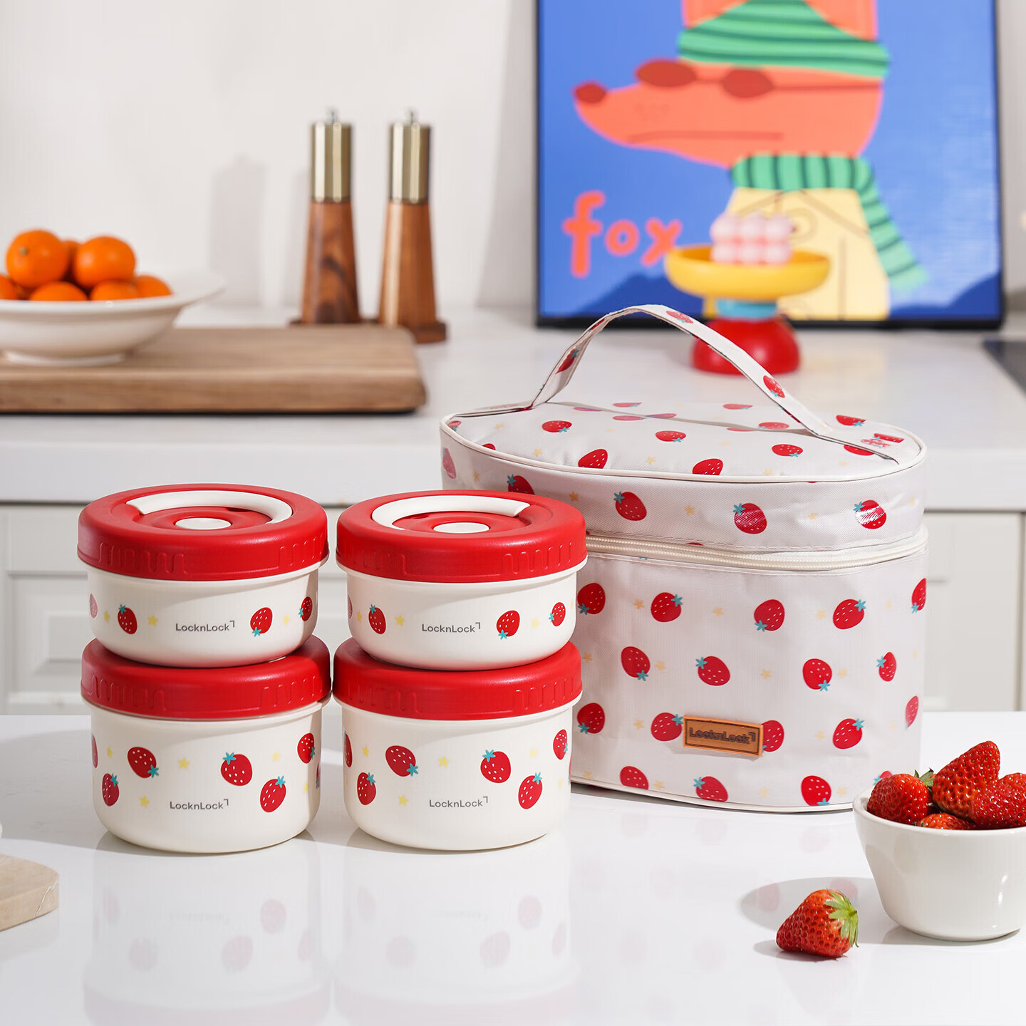 LOCK&LOCK Stainless Steel Inner Vacuum Insulated Lunch Box Set (500ML*2 + 700ML*2) with Free Lunch Bag