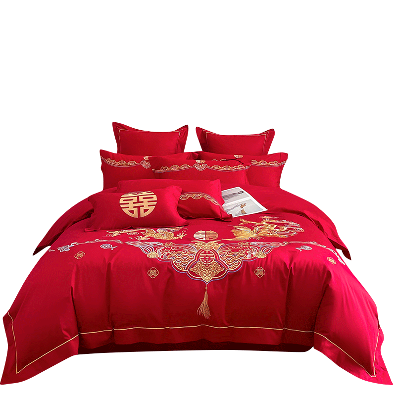 Hodo Premium Embroidered Chinese Wedding 4-Piece Bedding Set 1.5/1.8m Bed Festive New Marriage 2*2.3m Golden Dragon