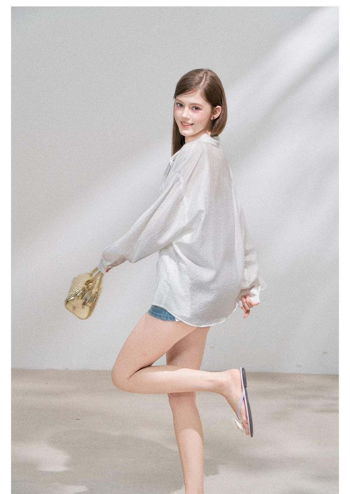 ICH MODE "Spring Light Leisure" Lyocell Sun Protection Long Sleeve Shirt Women Lazy Style Thin Jacket White M 34