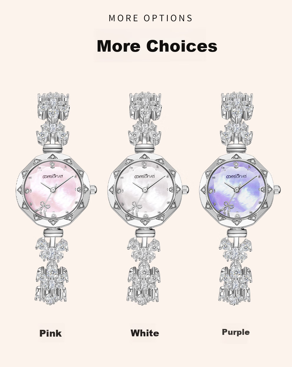 COMLORVEI Bowknot Diamond Bracelet Watch Women's British Style Waterproof Elegant Wristwatch Gift 695 16
