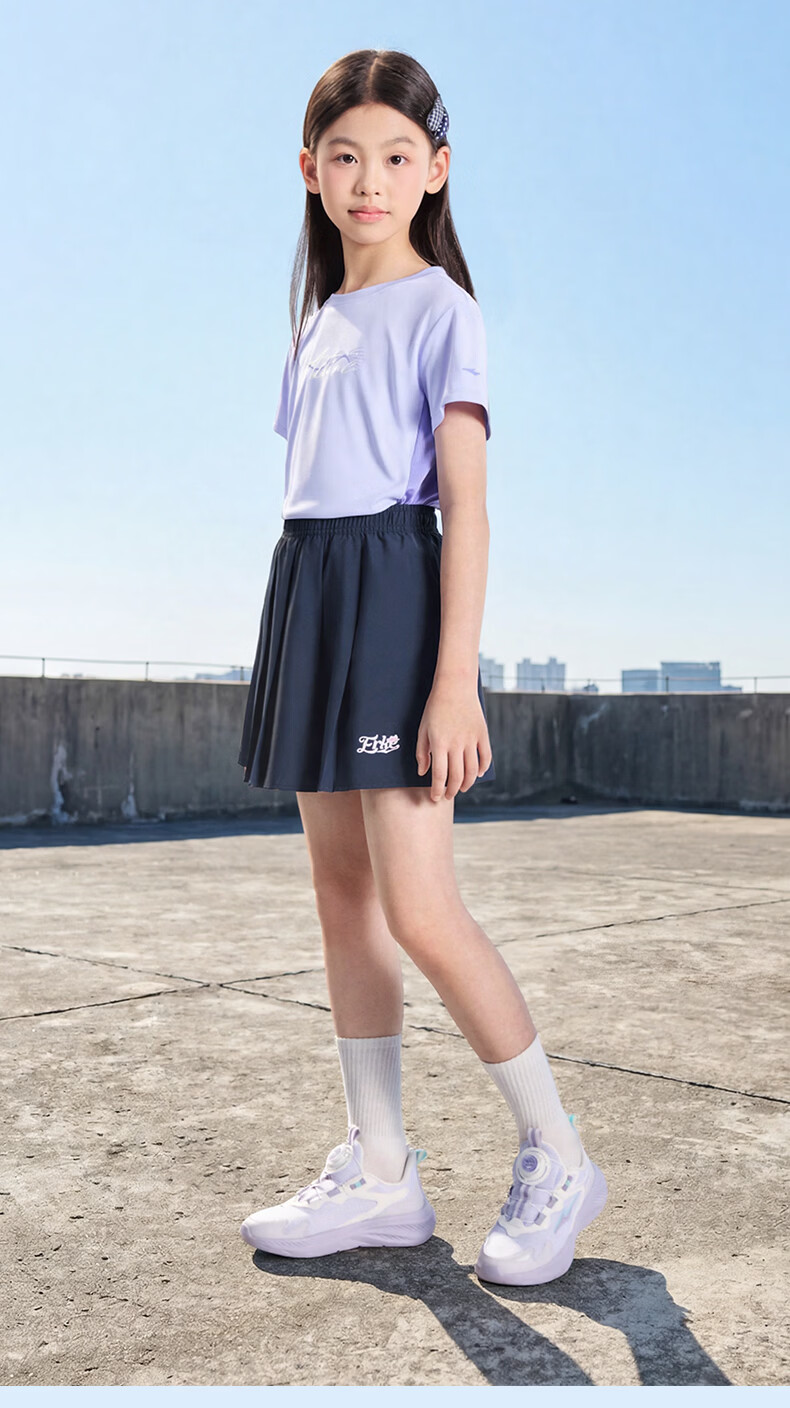 ERKE Kids Girls Summer Skirt with Built-in Safety Shorts Pleated Skirt Pure White 150 7