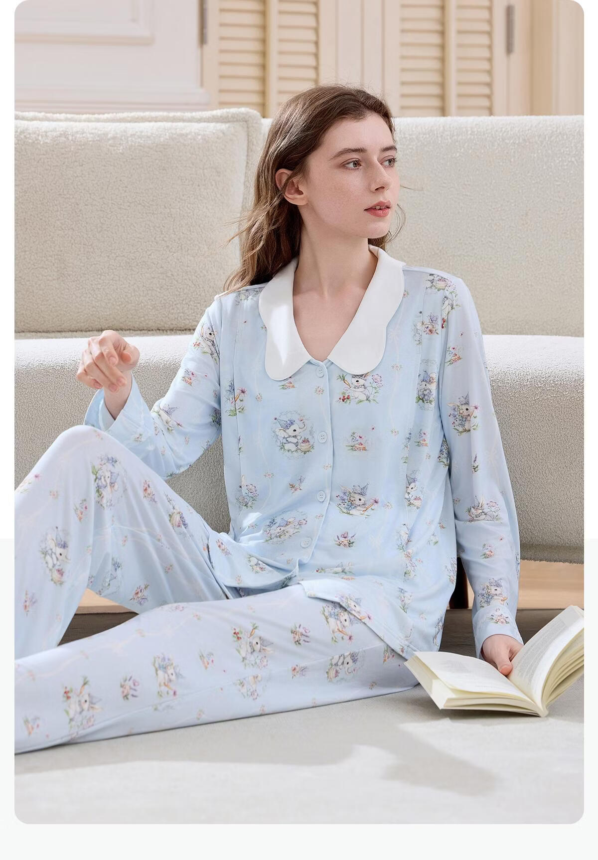 JOYNCLEON Plant Natural Cool Summer Thin Maternity Postpartum Nursing Pajamas L jyz204865 16