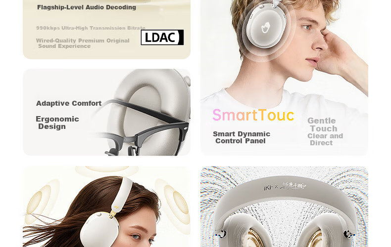 IKF Ling [Suzuka Chiba Collaboration] Over-Ear Bluetooth Headphones Wired and Wireless Anime Gaming Sound Localization 56dB Noise Cancelling Head Tracking Smoke Gray 6