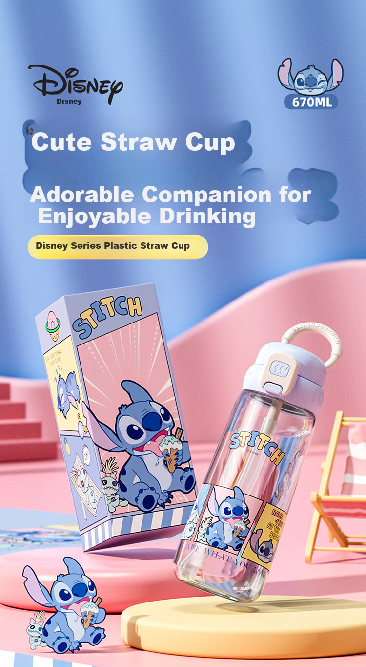 Disney Kids Double Spout Durable Plastic Water Bottle Large Capacity Summer Student School Drinking Cup 1