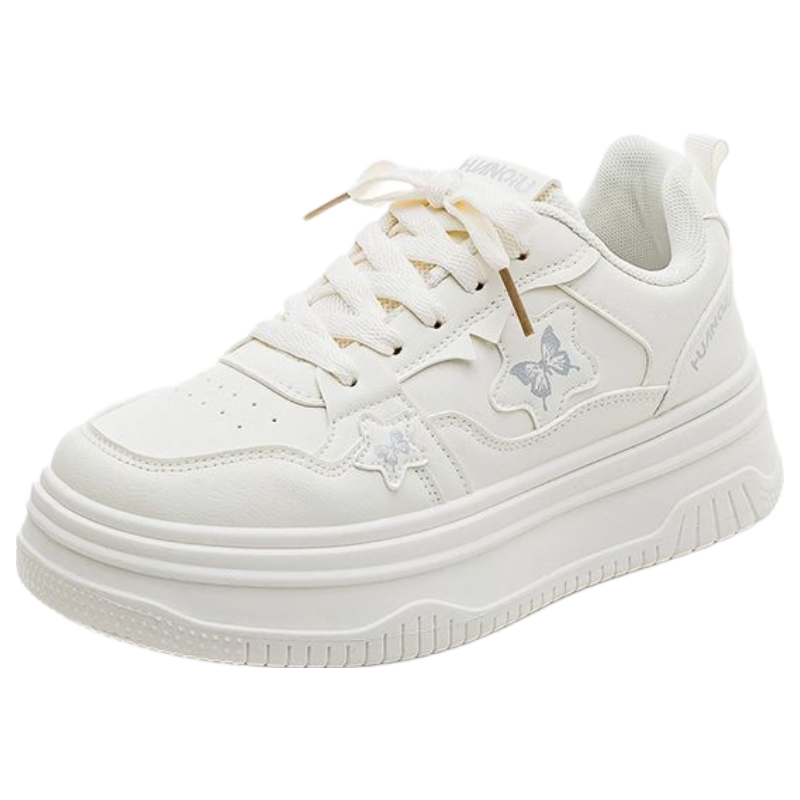 Global Back-to-School High-Style Beige Casual Sneakers for Women 2026 New Thick-Soled White Campus Student Trendy Shoes