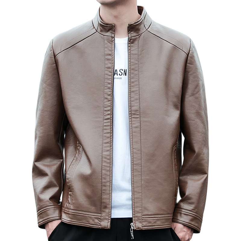 KAISER Leather Jacket for Men, Stand-Up Collar PU Leather Coat, Autumn And Winter Middle-Aged Motorcycle Single Leather Jacket KS81375