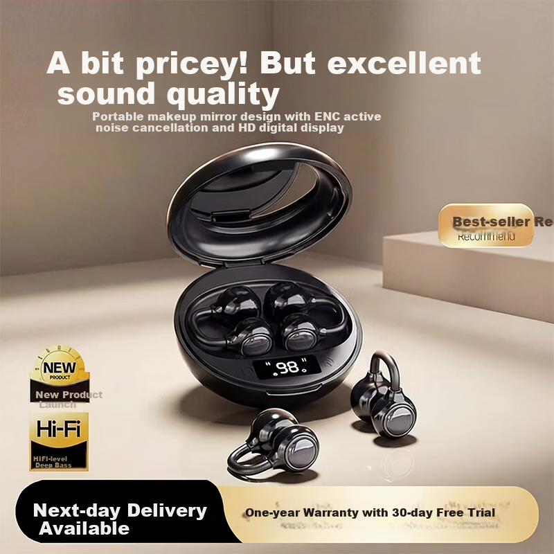 Chuangu 2026 Latest HIFI Sound Quality Bluetooth Bone Conduction Clip-On Wireless Open-Ear Earphones Noise Cancelling Comfortable Long Battery Life for Running