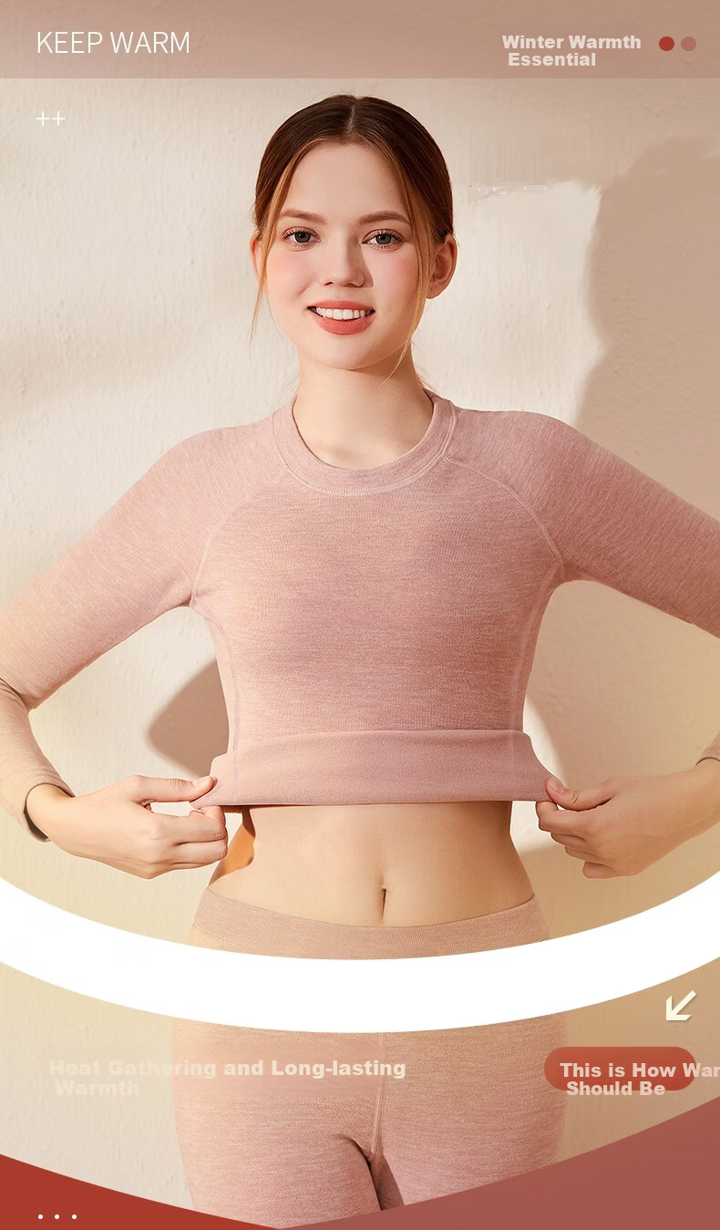 BOPRUIEY Women's Thermal Underwear Set Autumn Wool Silk Blend Striped Sports Warm Soft Autumn Winter 1