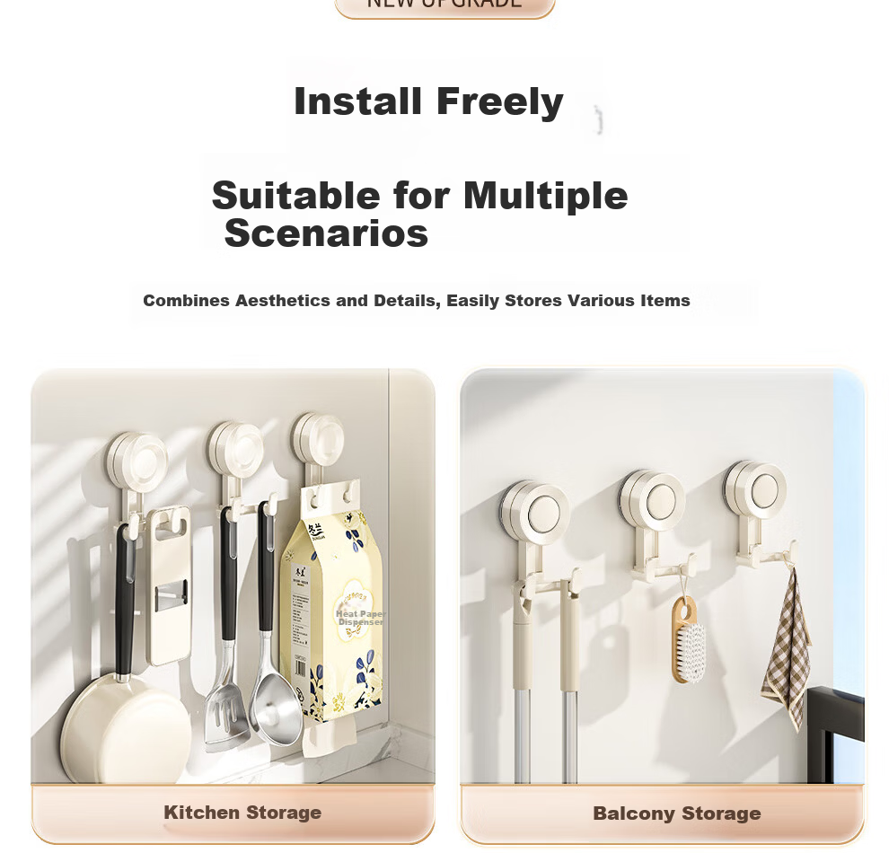 Jiabaili Suction Cup Kitchen Hook No Drilling Strong Load-Bearing Seamless Vacuum Double Hook for Door Bathroom Adhesive Hook Rack 18